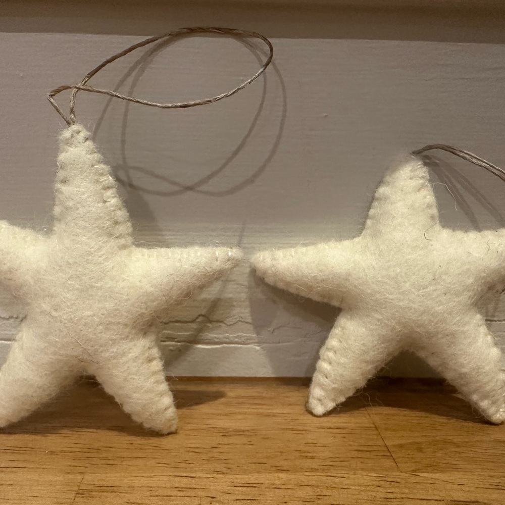 Set of 2 Nordic Style Stitched Wool Star Ornaments